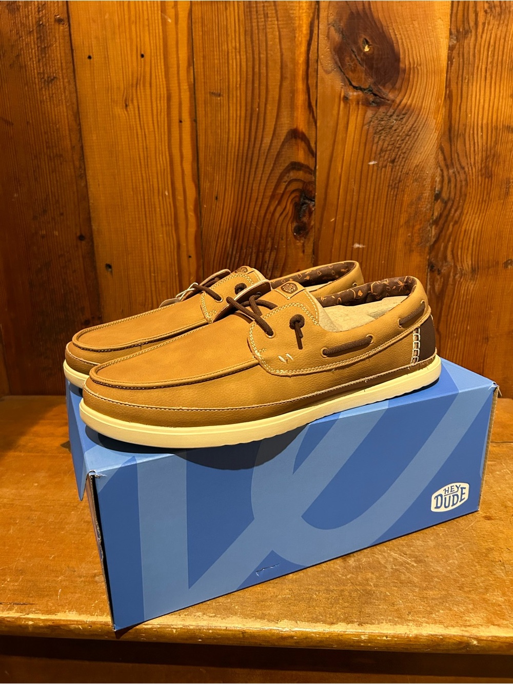 Hey Dude Casual Boat Shoes in Tan with Cream Soles
